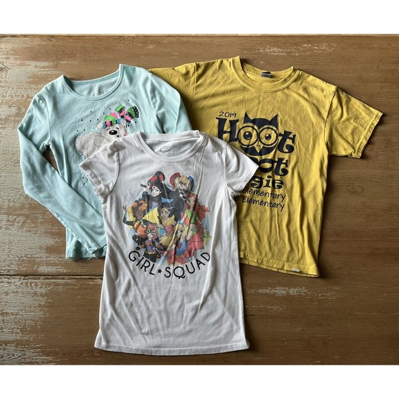 DC Comics Other - 3pc Girls Tee Shirt SS T-Shirt Bundle Girl Squad DC Comics Owl LS Polar Bear 10